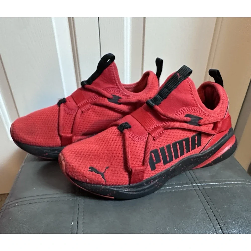 Kids Shoes Puma Softride Red Size 3.5Y Sneakers Pull On Soft Foam Athletic Youth